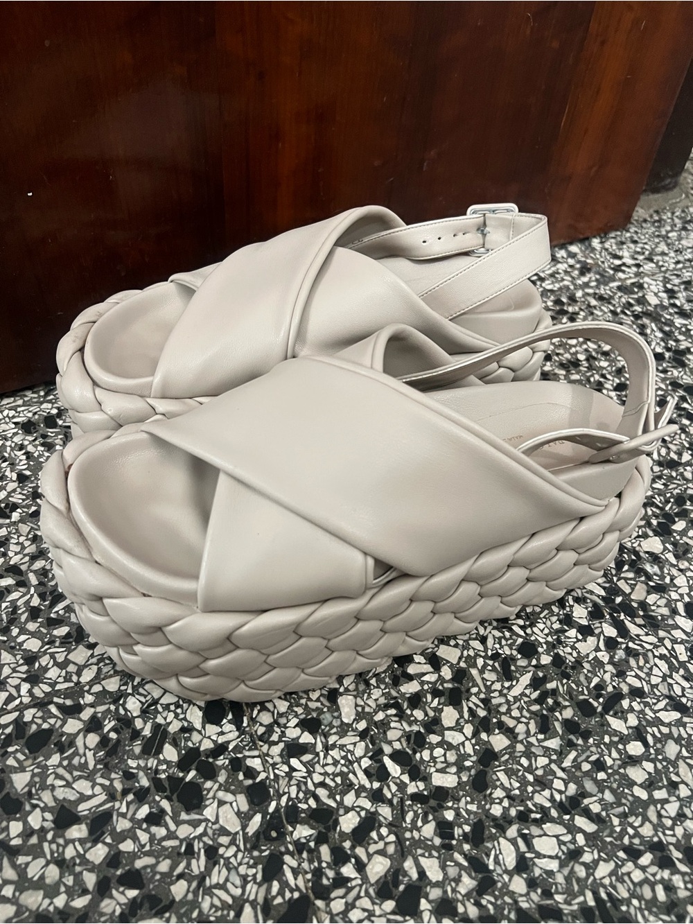 Paloma Barceló Cream Woven Platform Slingback Sandals